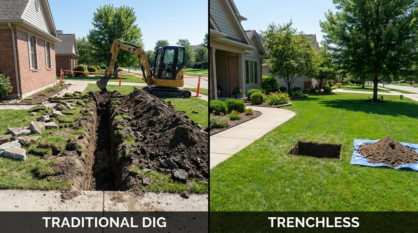 Trenchless sewer repair with minimal yard damage versus traditional excavation in Pleasant Hill, NC